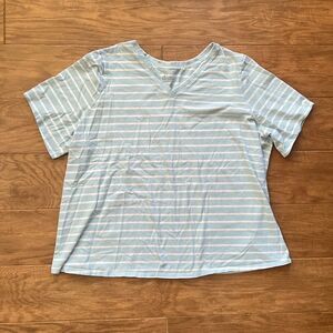 D & Co Denim & Company Essentials T-Shirt Size 3X Blue/White Striped V-Neck